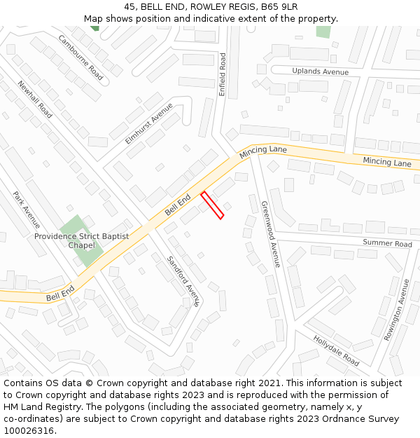 45, BELL END, ROWLEY REGIS, B65 9LR: Location map and indicative extent of plot