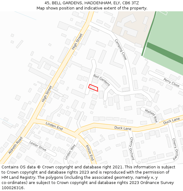 45, BELL GARDENS, HADDENHAM, ELY, CB6 3TZ: Location map and indicative extent of plot