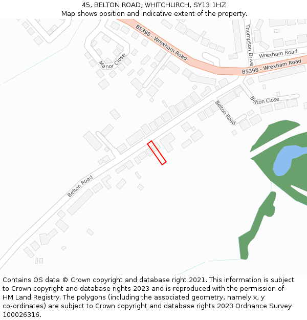 45, BELTON ROAD, WHITCHURCH, SY13 1HZ: Location map and indicative extent of plot