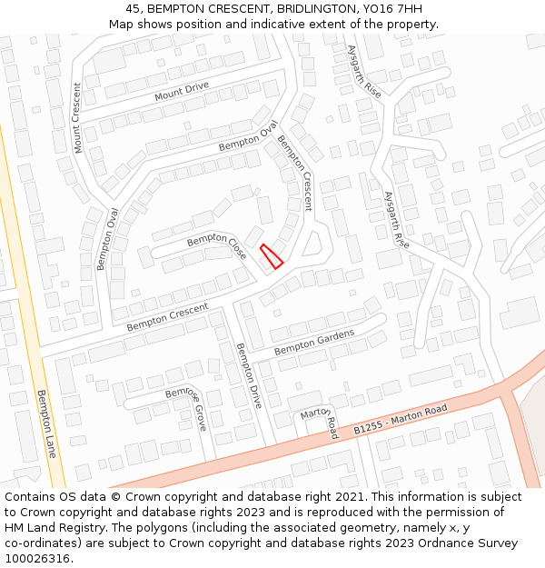 45, BEMPTON CRESCENT, BRIDLINGTON, YO16 7HH: Location map and indicative extent of plot