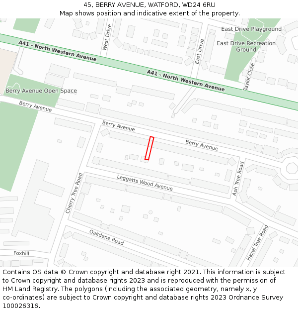 45, BERRY AVENUE, WATFORD, WD24 6RU: Location map and indicative extent of plot