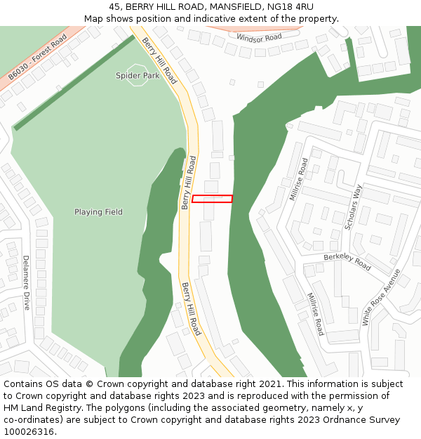 45, BERRY HILL ROAD, MANSFIELD, NG18 4RU: Location map and indicative extent of plot