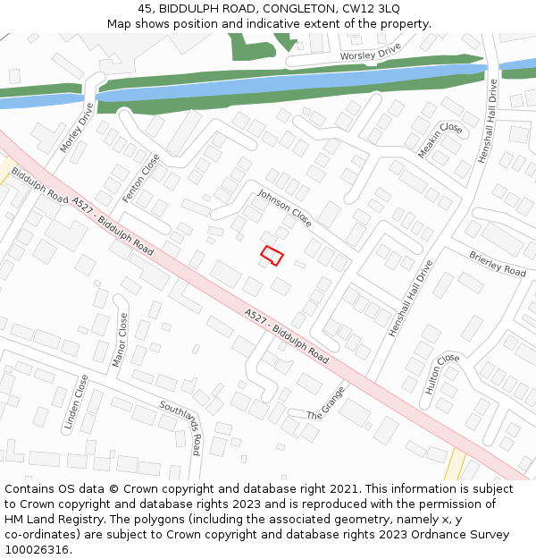 45, BIDDULPH ROAD, CONGLETON, CW12 3LQ: Location map and indicative extent of plot