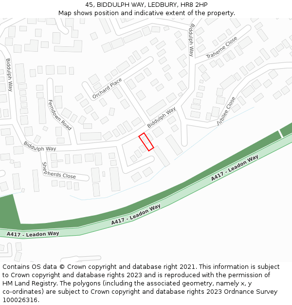 45, BIDDULPH WAY, LEDBURY, HR8 2HP: Location map and indicative extent of plot