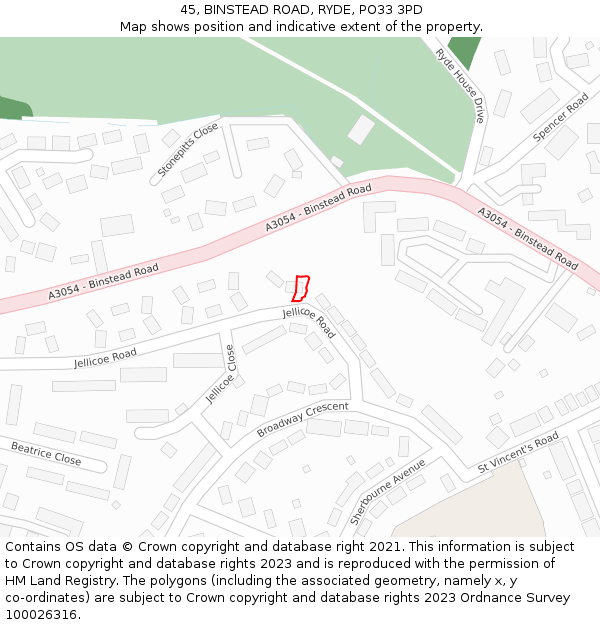 45, BINSTEAD ROAD, RYDE, PO33 3PD: Location map and indicative extent of plot