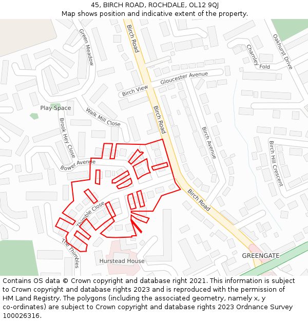 45, BIRCH ROAD, ROCHDALE, OL12 9QJ: Location map and indicative extent of plot