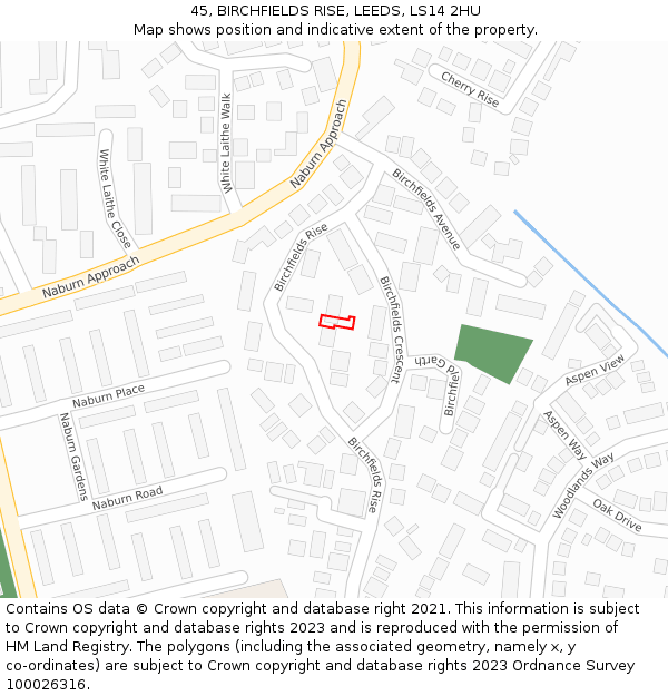 45, BIRCHFIELDS RISE, LEEDS, LS14 2HU: Location map and indicative extent of plot