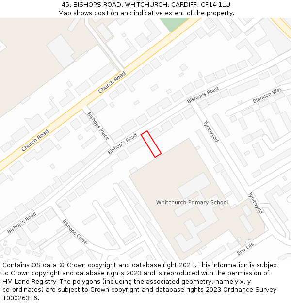 45, BISHOPS ROAD, WHITCHURCH, CARDIFF, CF14 1LU: Location map and indicative extent of plot