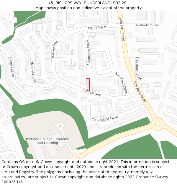 45, BISHOPS WAY, SUNDERLAND, SR3 2SH: Location map and indicative extent of plot