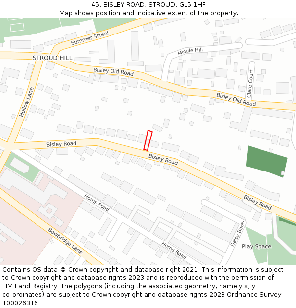 45, BISLEY ROAD, STROUD, GL5 1HF: Location map and indicative extent of plot