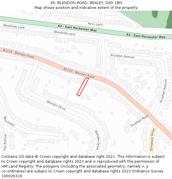 45, BLENDON ROAD, BEXLEY, DA5 1BN: Location map and indicative extent of plot