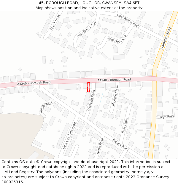 45, BOROUGH ROAD, LOUGHOR, SWANSEA, SA4 6RT: Location map and indicative extent of plot