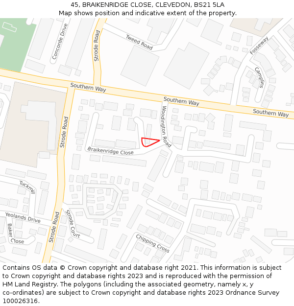 45, BRAIKENRIDGE CLOSE, CLEVEDON, BS21 5LA: Location map and indicative extent of plot