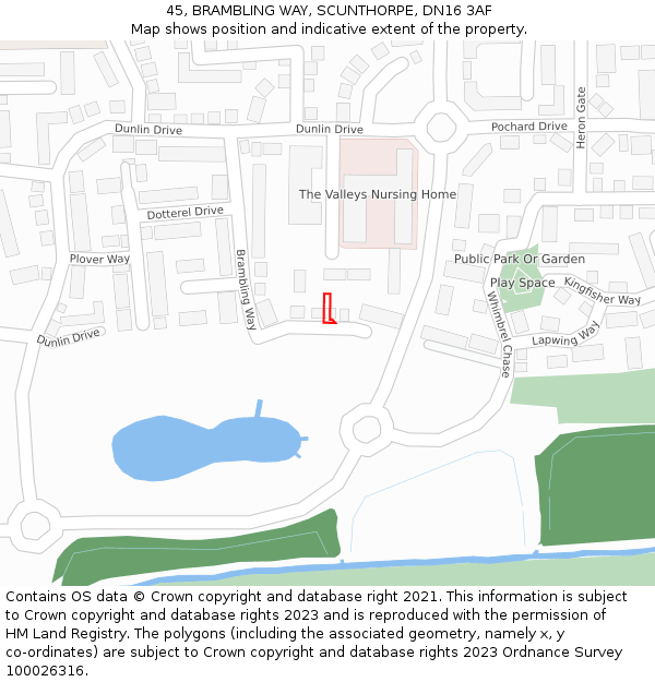 45, BRAMBLING WAY, SCUNTHORPE, DN16 3AF: Location map and indicative extent of plot