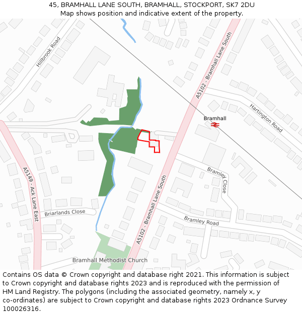 45, BRAMHALL LANE SOUTH, BRAMHALL, STOCKPORT, SK7 2DU: Location map and indicative extent of plot