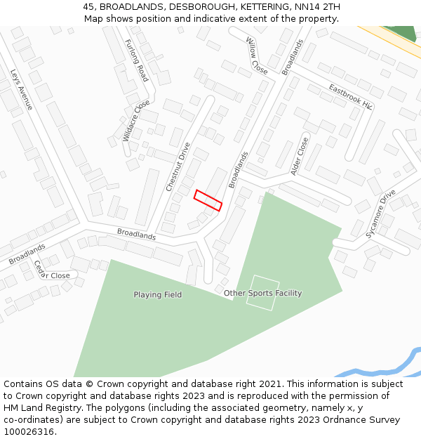 45, BROADLANDS, DESBOROUGH, KETTERING, NN14 2TH: Location map and indicative extent of plot