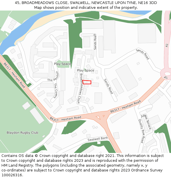 45, BROADMEADOWS CLOSE, SWALWELL, NEWCASTLE UPON TYNE, NE16 3DD: Location map and indicative extent of plot