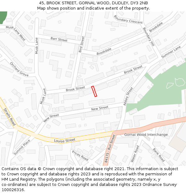 45, BROOK STREET, GORNAL WOOD, DUDLEY, DY3 2NB: Location map and indicative extent of plot