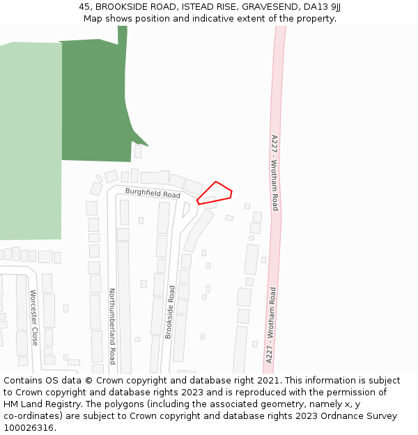 45, BROOKSIDE ROAD, ISTEAD RISE, GRAVESEND, DA13 9JJ: Location map and indicative extent of plot