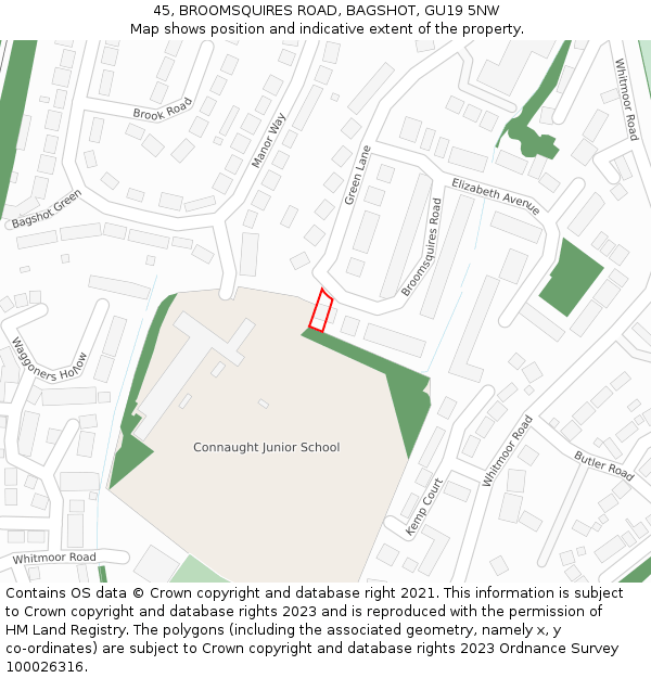 45, BROOMSQUIRES ROAD, BAGSHOT, GU19 5NW: Location map and indicative extent of plot