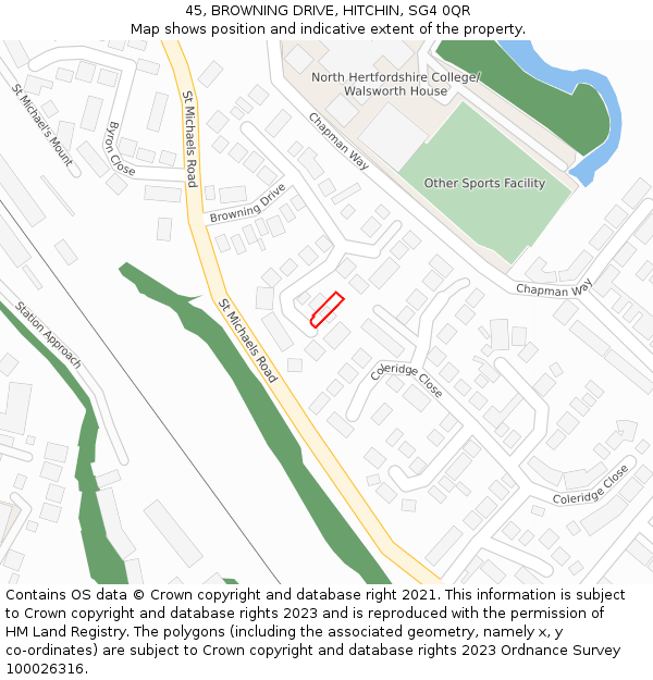 45, BROWNING DRIVE, HITCHIN, SG4 0QR: Location map and indicative extent of plot