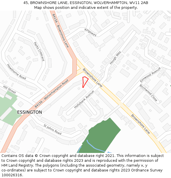 45, BROWNSHORE LANE, ESSINGTON, WOLVERHAMPTON, WV11 2AB: Location map and indicative extent of plot