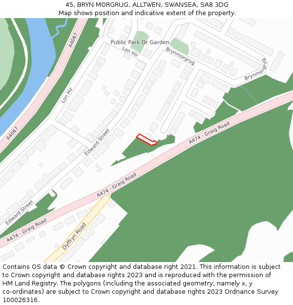 45, BRYN MORGRUG, ALLTWEN, SWANSEA, SA8 3DG: Location map and indicative extent of plot