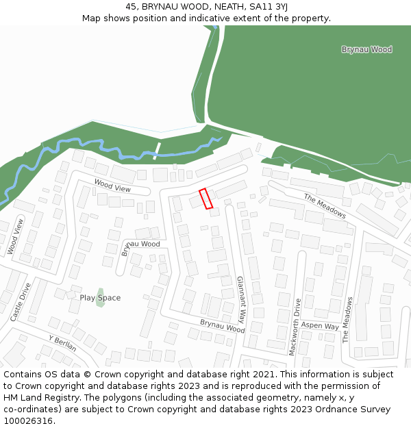 45, BRYNAU WOOD, NEATH, SA11 3YJ: Location map and indicative extent of plot