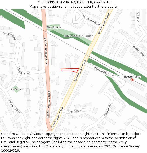 45, BUCKINGHAM ROAD, BICESTER, OX26 2NU: Location map and indicative extent of plot