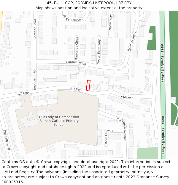 45, BULL COP, FORMBY, LIVERPOOL, L37 8BY: Location map and indicative extent of plot