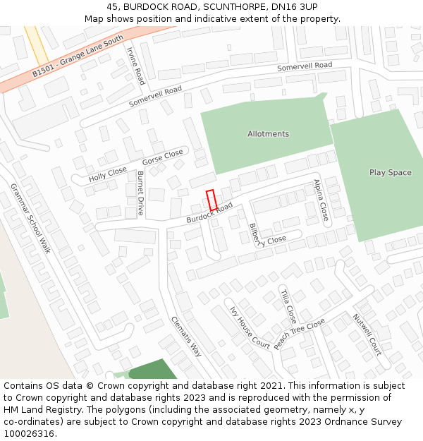 45, BURDOCK ROAD, SCUNTHORPE, DN16 3UP: Location map and indicative extent of plot