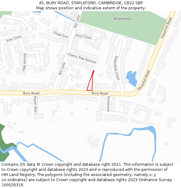 45, BURY ROAD, STAPLEFORD, CAMBRIDGE, CB22 5BP: Location map and indicative extent of plot