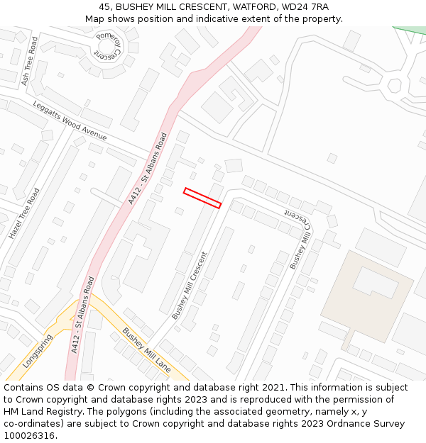 45, BUSHEY MILL CRESCENT, WATFORD, WD24 7RA: Location map and indicative extent of plot