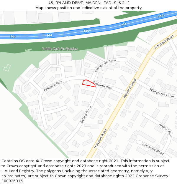 45, BYLAND DRIVE, MAIDENHEAD, SL6 2HF: Location map and indicative extent of plot