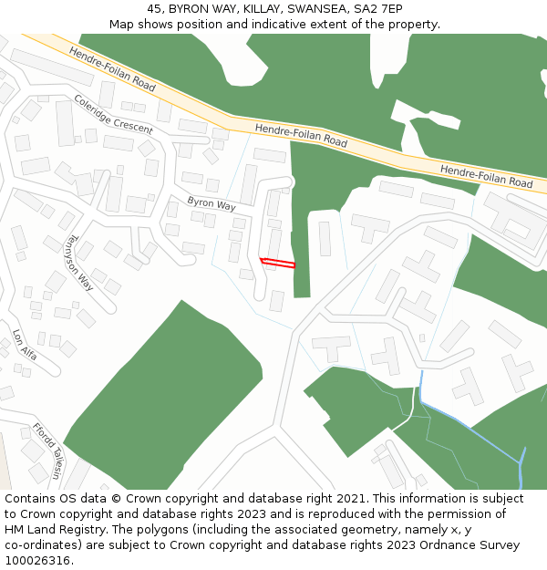 45, BYRON WAY, KILLAY, SWANSEA, SA2 7EP: Location map and indicative extent of plot