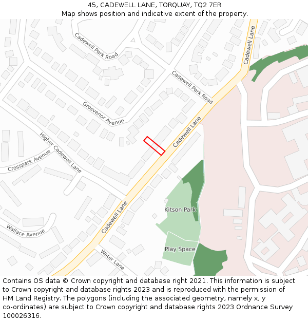 45, CADEWELL LANE, TORQUAY, TQ2 7ER: Location map and indicative extent of plot