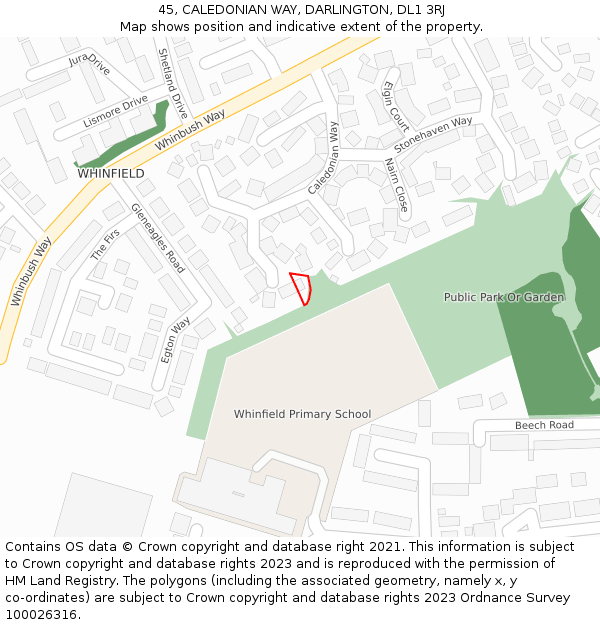 45, CALEDONIAN WAY, DARLINGTON, DL1 3RJ: Location map and indicative extent of plot