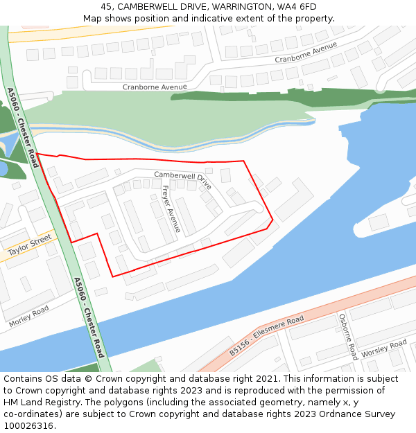 45, CAMBERWELL DRIVE, WARRINGTON, WA4 6FD: Location map and indicative extent of plot