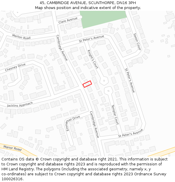 45, CAMBRIDGE AVENUE, SCUNTHORPE, DN16 3PH: Location map and indicative extent of plot