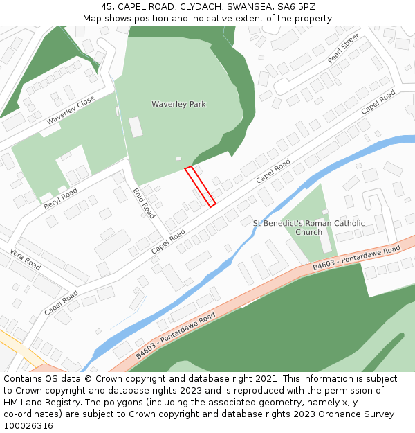 45, CAPEL ROAD, CLYDACH, SWANSEA, SA6 5PZ: Location map and indicative extent of plot