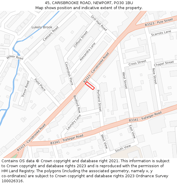 45, CARISBROOKE ROAD, NEWPORT, PO30 1BU: Location map and indicative extent of plot