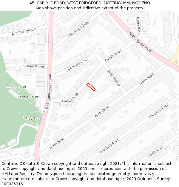 45, CARLYLE ROAD, WEST BRIDGFORD, NOTTINGHAM, NG2 7NQ: Location map and indicative extent of plot