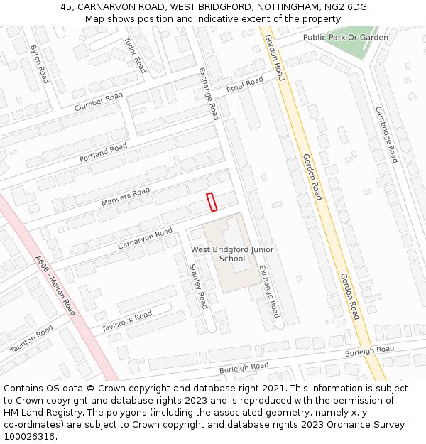 45, CARNARVON ROAD, WEST BRIDGFORD, NOTTINGHAM, NG2 6DG: Location map and indicative extent of plot