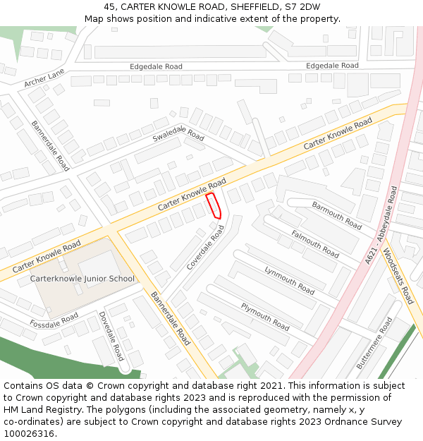 45, CARTER KNOWLE ROAD, SHEFFIELD, S7 2DW: Location map and indicative extent of plot