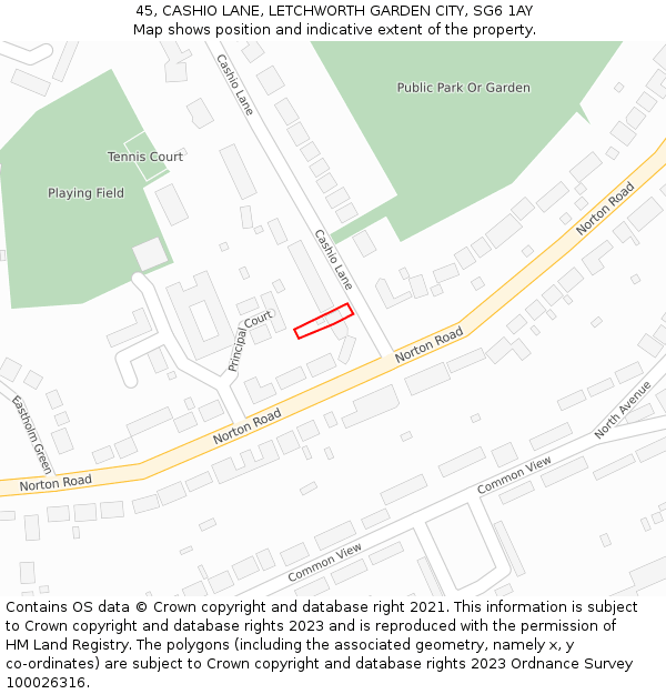 45, CASHIO LANE, LETCHWORTH GARDEN CITY, SG6 1AY: Location map and indicative extent of plot