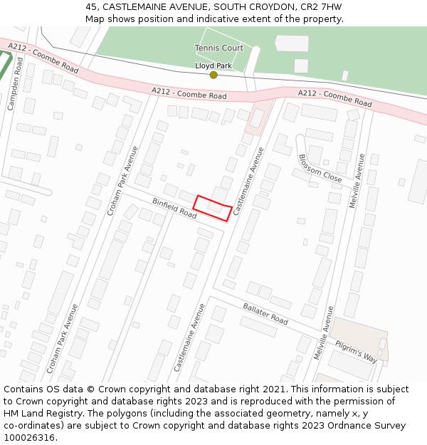 45, CASTLEMAINE AVENUE, SOUTH CROYDON, CR2 7HW: Location map and indicative extent of plot