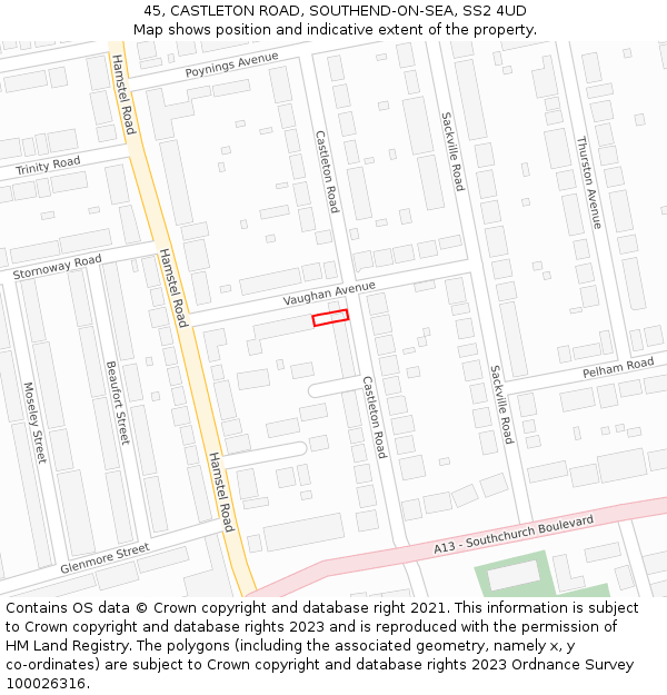 45, CASTLETON ROAD, SOUTHEND-ON-SEA, SS2 4UD: Location map and indicative extent of plot