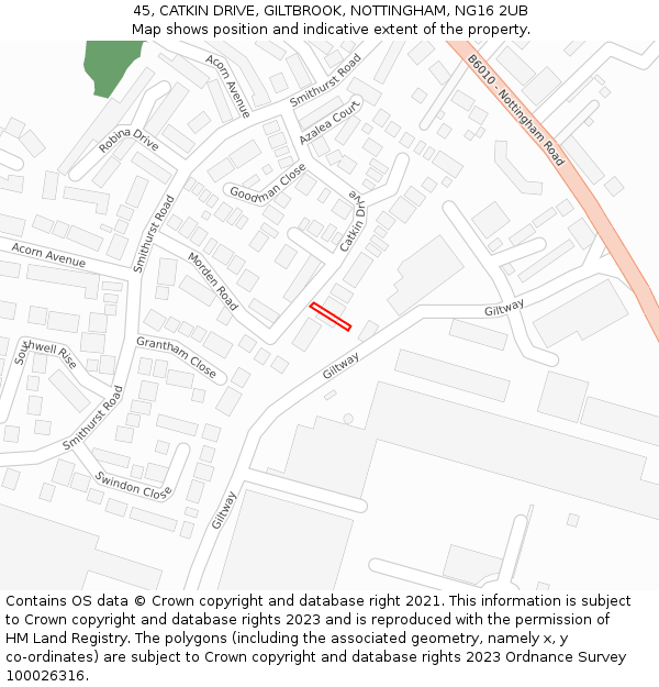 45, CATKIN DRIVE, GILTBROOK, NOTTINGHAM, NG16 2UB: Location map and indicative extent of plot