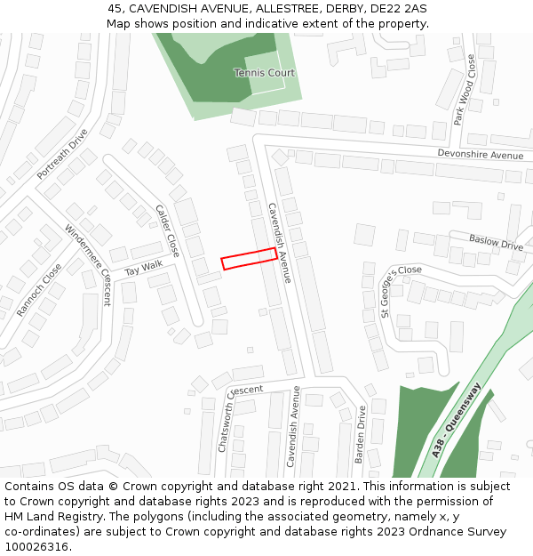 45, CAVENDISH AVENUE, ALLESTREE, DERBY, DE22 2AS: Location map and indicative extent of plot