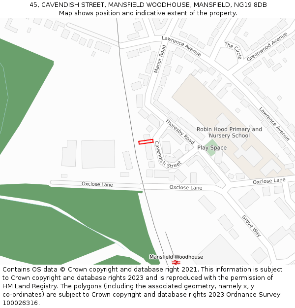 45, CAVENDISH STREET, MANSFIELD WOODHOUSE, MANSFIELD, NG19 8DB: Location map and indicative extent of plot